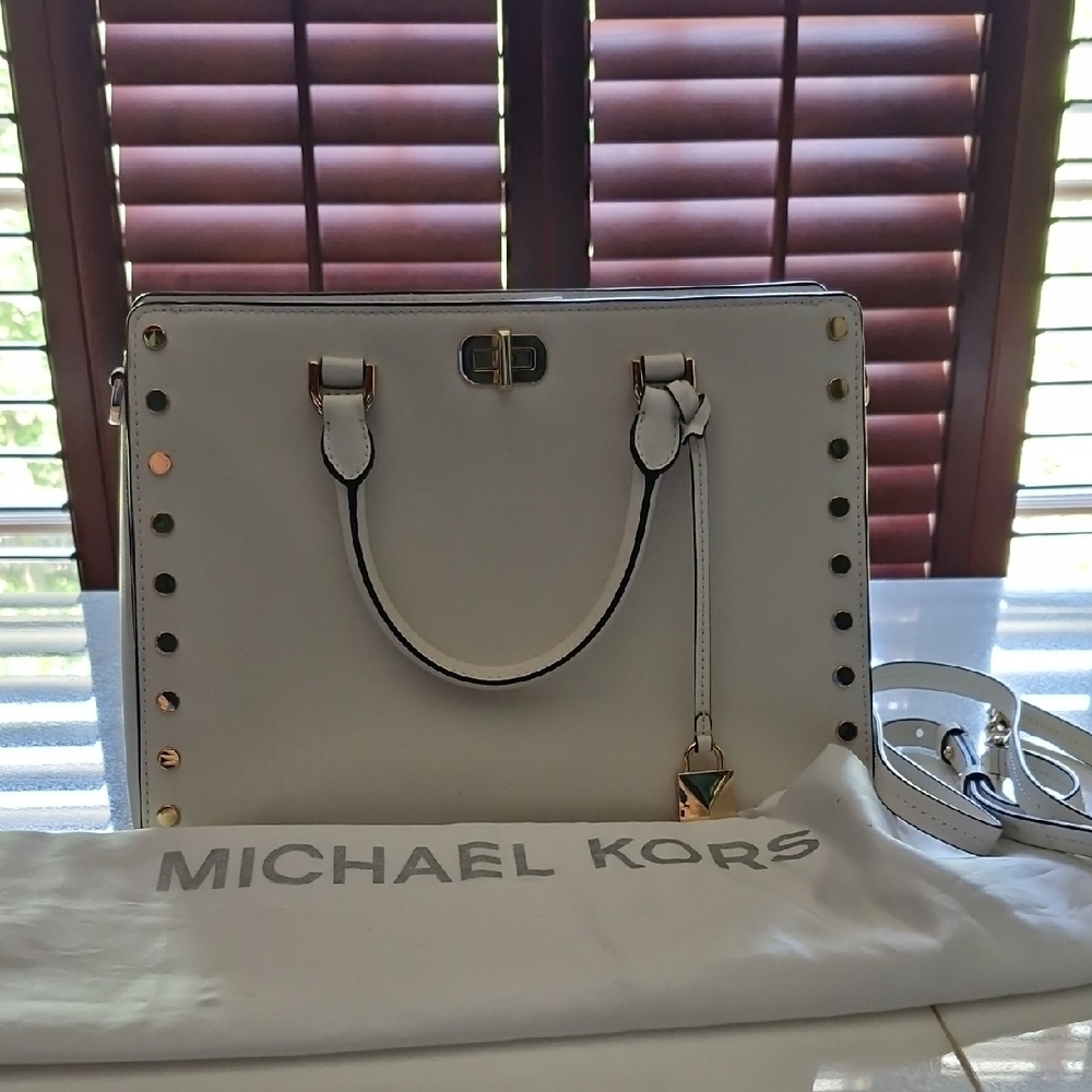Michael Kors White Satchel Bag Leather Structured Design